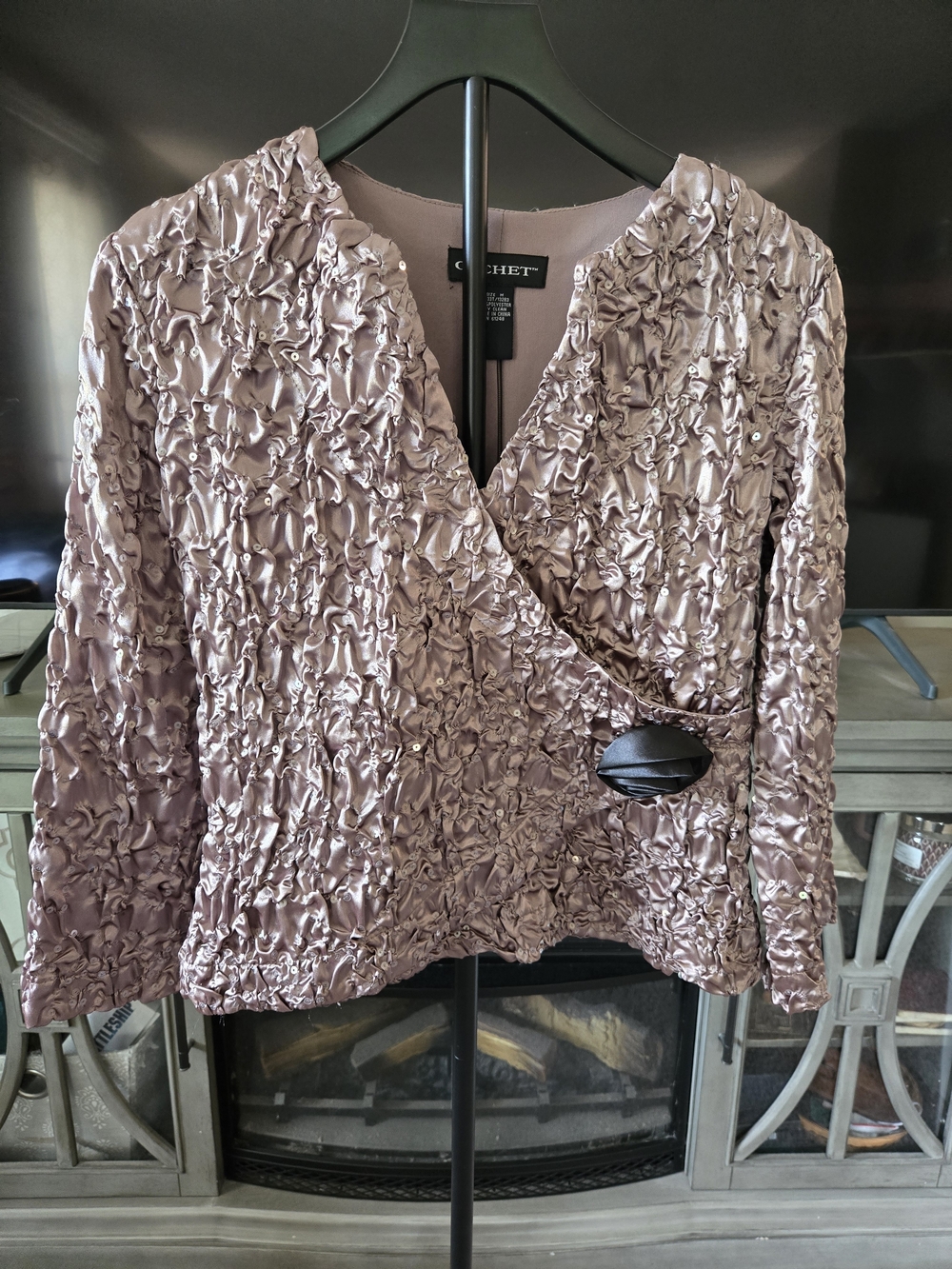 Cachet Ruched Wrap Blouse in Dusty Mauve